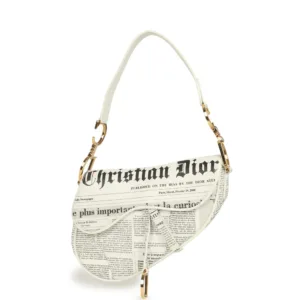 Vintage Christian Dior Mini "Newspaper" Saddle Bag White, Black Leather Gold Hardware