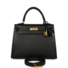Hermès Kelly Sellier 25 Black Tadelakt Gold Hardware